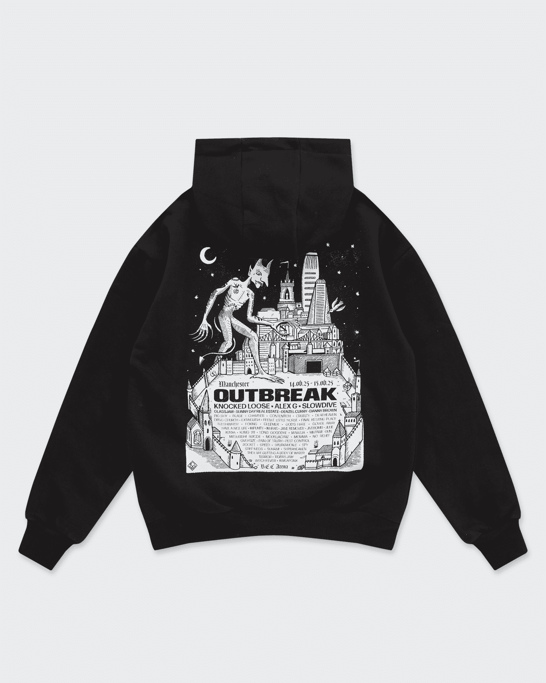Outbreak® '25 Manchester Line-up Hoodie BLACK Outbreak® Outbreak®