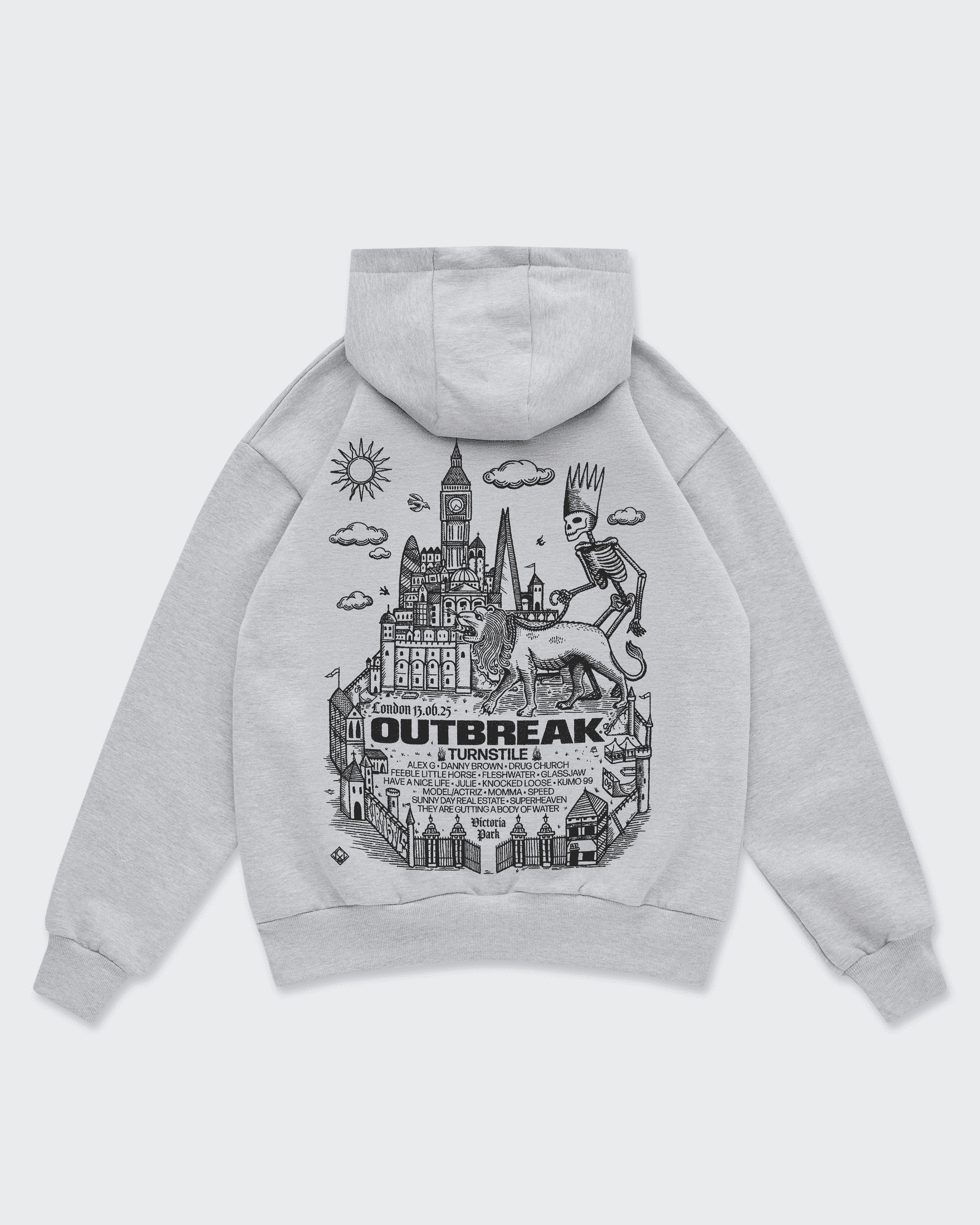 Outbreak® '25 London Line-up Hoodie Grey Outbreak Fest Outbreak®