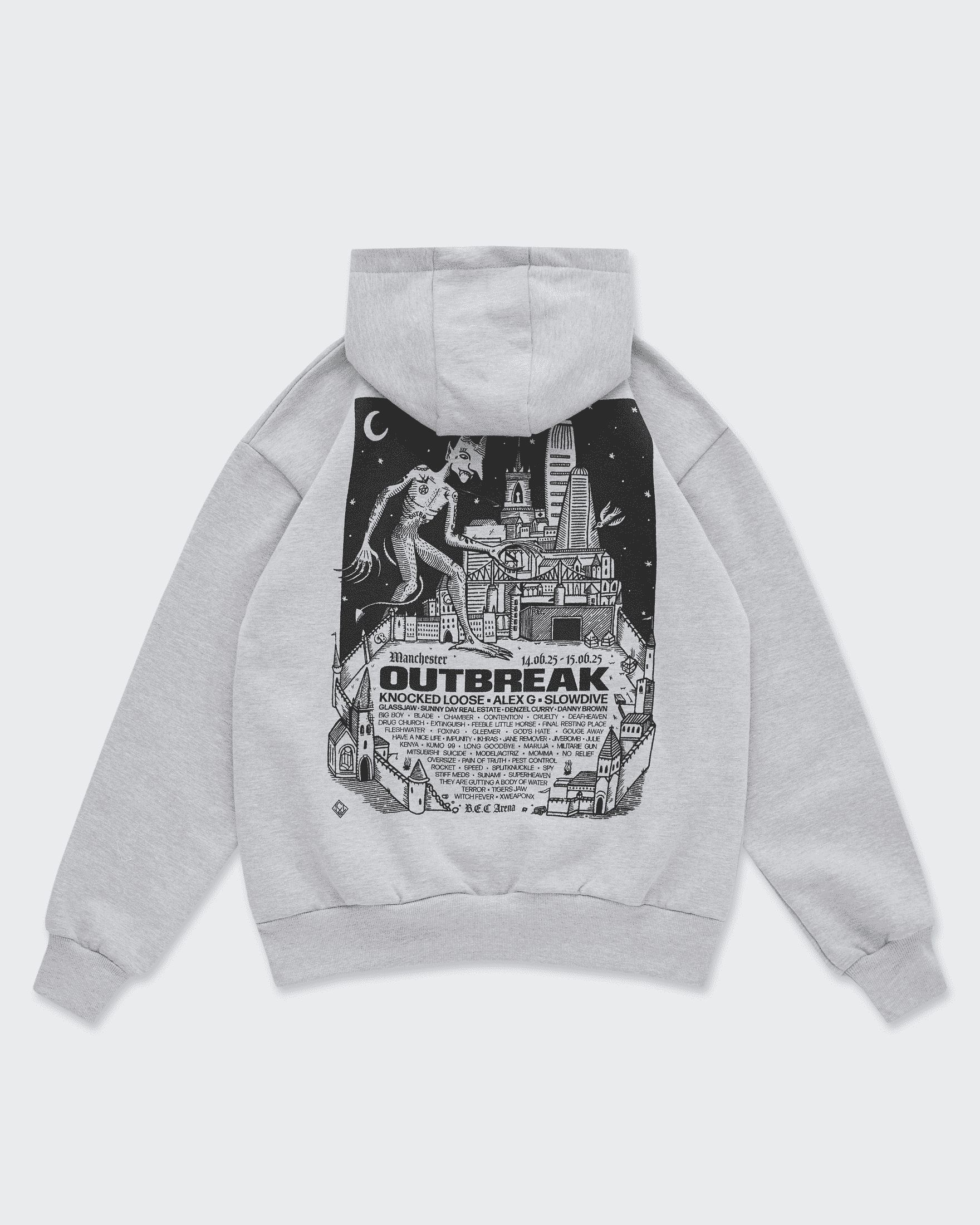 Outbreak® '25 Manchester Line-up Hoodie Grey Outbreak® Outbreak®