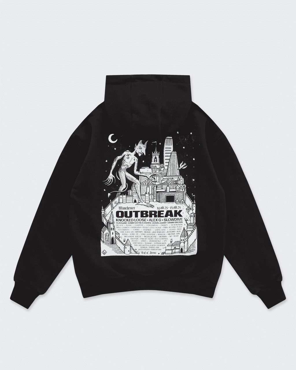 Outbreak® '25 Manchester Line-up Hoodie BLACK Outbreak® Outbreak®