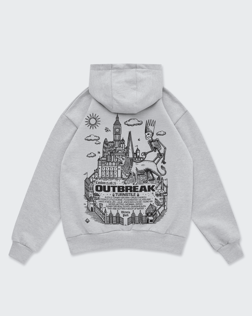 Outbreak® '25 London Line-up Hoodie Grey Outbreak Fest Outbreak®