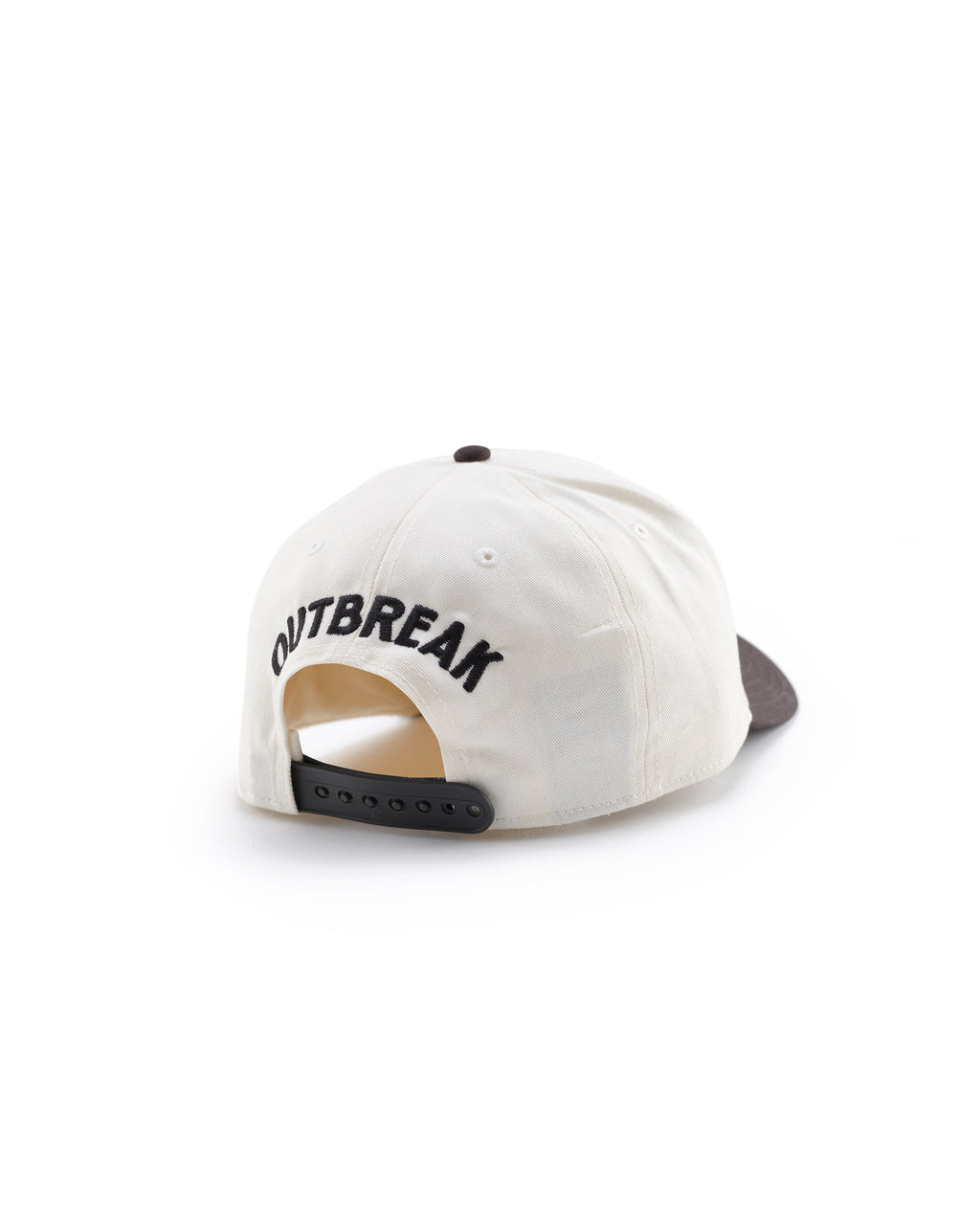 White cap with 'OUTBREAK' text on a white background